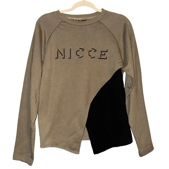 ASOS Nicce London Long Sleeve Shirt Asymmetrical Crewneck Colorblock Size Medium - Picture 2 of 12